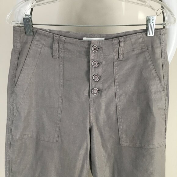 LEVEL 99 Anthropologie Gray/Gravity Textured Linen Blend Button Fly Pant - Picture 5 of 10